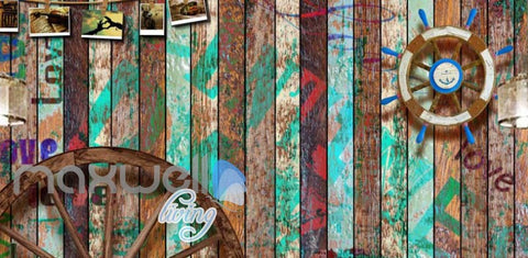 Image of Graphic Desgin Wooden Wall Wooden Wheel Boat Wheel Art Wall Murals Wallpaper Decals Prints Decor IDCWP-JB-000778