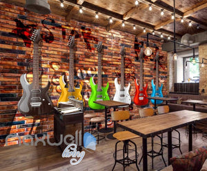 Colourful Graphic Design Electronic Guitars Brick Wall Art Wall Murals Wallpaper Decals Prints Decor IDCWP-JB-000787