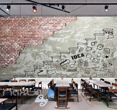 Image of Half Wall Brick Wall Cement Wall With Drawings Art Wall Murals Wallpaper Decals Prints Decor IDCWP-JB-000788