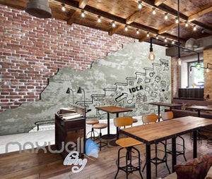 Half Wall Brick Wall Cement Wall With Drawings Art Wall Murals Wallpaper Decals Prints Decor IDCWP-JB-000788