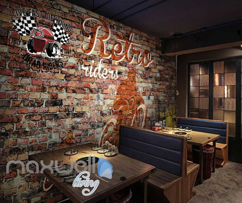Image of Brick Wall With Retro Motorbike Art Wall Murals Wallpaper Decals Prints Decor IDCWP-JB-000789