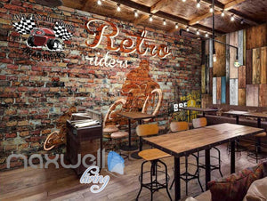 Brick Wall With Retro Motorbike Art Wall Murals Wallpaper Decals Prints Decor IDCWP-JB-000789