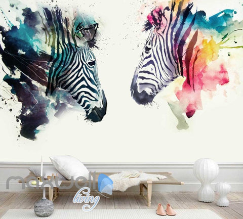 Image of Graphic Design Colourful Zebras Art Wall Murals Wallpaper Decals Prints Decor IDCWP-JB-000797