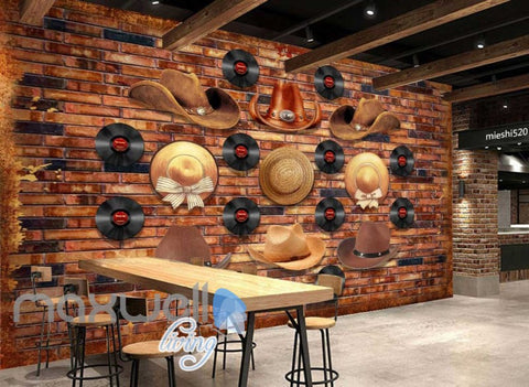 Image of Brick Wall With Vinyl And Cowboy Hats  Art Wall Murals Wallpaper Decals Prints Decor IDCWP-JB-000805