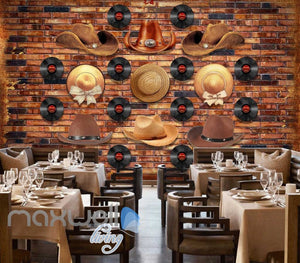 Brick Wall With Vinyl And Cowboy Hats  Art Wall Murals Wallpaper Decals Prints Decor IDCWP-JB-000805