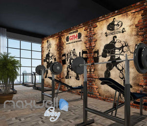Broken Brick Wall With Drawings Of Cartoon Lifting Weights Art Wall Murals Wallpaper Decals Prints Decor IDCWP-JB-000807