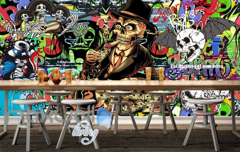 Image of Colourful Graphic Design Cartoon Skulls And Skeletons Art Wall Murals Wallpaper Decals Prints Decor IDCWP-JB-000818