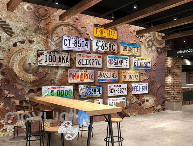 Rotten Bronce Wall With Car Plates  Art Wall Murals Wallpaper Decals Prints Decor IDCWP-JB-000827