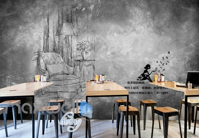 Black And White Drawing Livingroom  Art Wall Murals Wallpaper Decals Prints Decor IDCWP-JB-000841