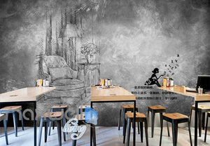 Black And White Drawing Livingroom  Art Wall Murals Wallpaper Decals Prints Decor IDCWP-JB-000841