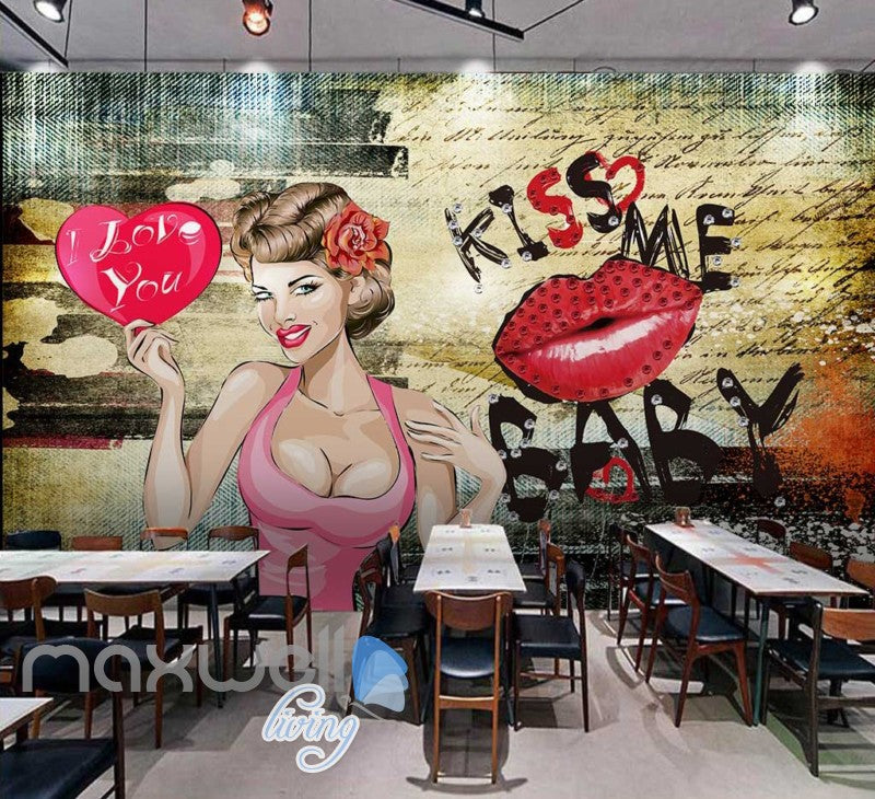 Graphic Design Woman Holding I Love You Heart Art Wall Murals Wallpaper Decals Prints Decor IDCWP-JB-000849