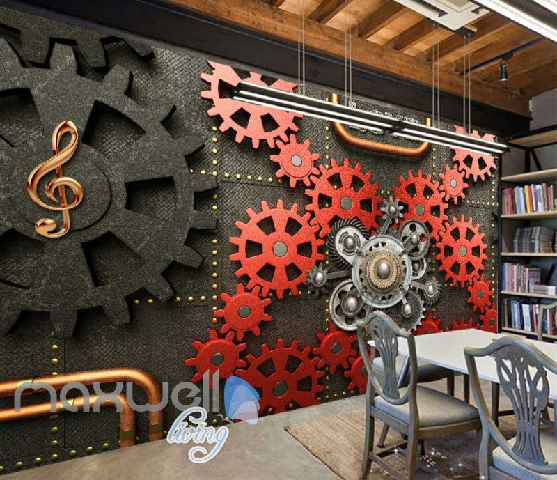 Red And Black Gears On Wall Art Wall Murals Wallpaper Decals Prints Decor IDCWP-JB-000850
