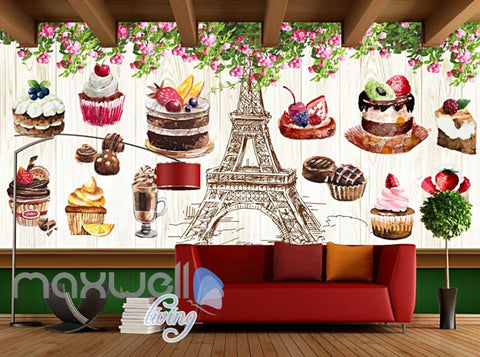 Image of Retro Eiffel Tower And Bakery Art Wall Murals Wallpaper Decals Prints Decor IDCWP-JB-000851