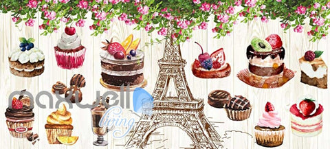 Image of Retro Eiffel Tower And Bakery Art Wall Murals Wallpaper Decals Prints Decor IDCWP-JB-000851