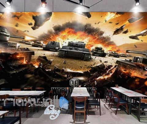 Image of 3D Braking Through Tanks War Art Wall Murals Wallpaper Decals Prints Decor IDCWP-JB-000856