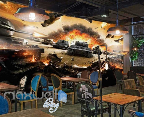 Image of 3D Braking Through Tanks War Art Wall Murals Wallpaper Decals Prints Decor IDCWP-JB-000856