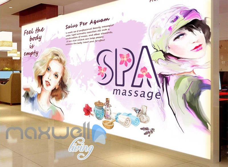 Drawing Of Women Spa Massage Art Wall Murals Wallpaper Decals Prints Decor IDCWP-JB-000862