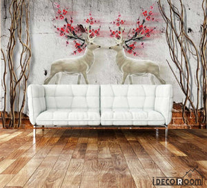 Graphic Design Vintage Deer With Red Flowers Living Room Art Wall Murals Wallpaper Decals Prints Decor IDCWP-JB-000886