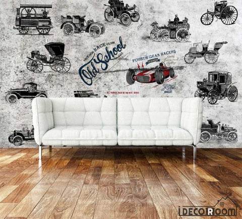 Image of Collage Black And White Carriage Living Room Art Wall Murals Wallpaper Decals Prints Decor IDCWP-JB-000893