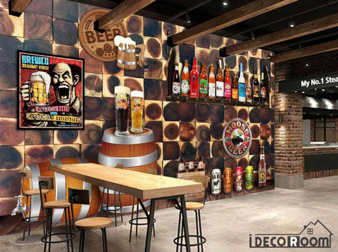 Image of 3D Wood Wall Beers Bar Art Wall Murals Wallpaper Decals Prints Decor IDCWP-JB-000900