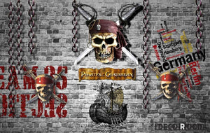 Black Brick Wall 3D Pirate Skull With Swords Art Wall Murals Wallpaper Decals Prints Decor IDCWP-JB-000903