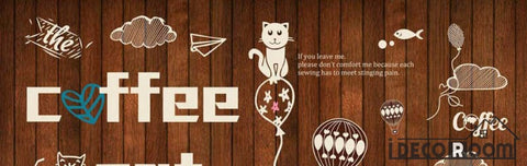 Image of Wooden Wall Cat Coffee Bar Restaurant Art Wall Murals Wallpaper Decals Prints Decor IDCWP-JB-000904