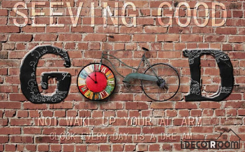 Image of Old Brick Wall Letters Good Bicycle Art Wall Murals Wallpaper Decals Prints Decor IDCWP-JB-000908