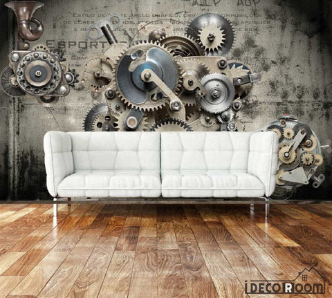 Image of 3D Black Gear On Wall Living Room Art Wall Murals Wallpaper Decals Prints Decor IDCWP-JB-000910