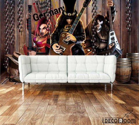 Image of 3D Cartoon Metal Rock Band Living Room Art Wall Murals Wallpaper Decals Prints Decor IDCWP-JB-000911