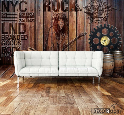 Image of Wooden Wall Rock Nyc Letter Living Room Art Wall Murals Wallpaper Decals Prints Decor IDCWP-JB-000912