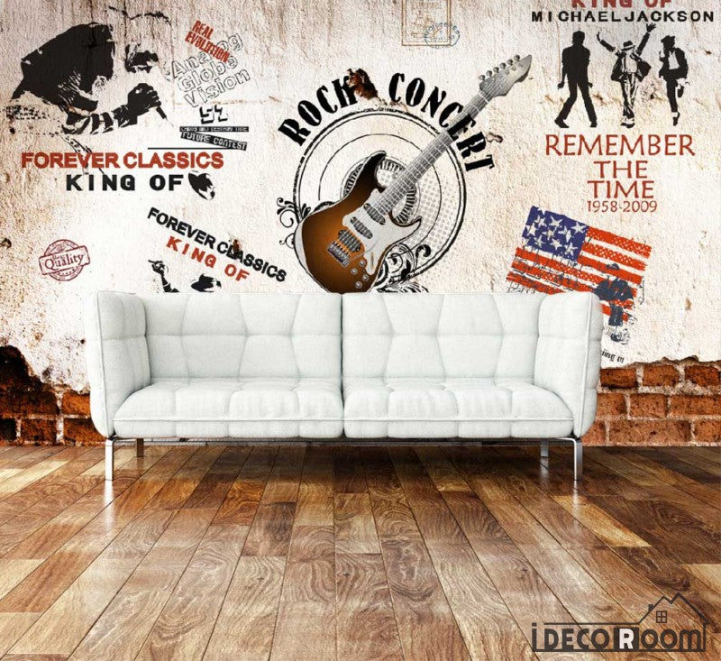 Rock Guitar Collage Wall Living Room Art Wall Murals Wallpaper Decals Prints Decor IDCWP-JB-000913