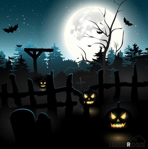 Image of Halloween Night Bat Pumpkin Art Wall Murals Wallpaper Decals Prints Decor IDCWP-JB-000922