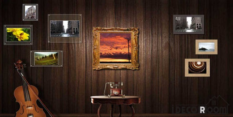Image of Wooden Wall 3D Frames Cello Living Room Art Wall Murals Wallpaper Decals Prints Decor IDCWP-JB-000923