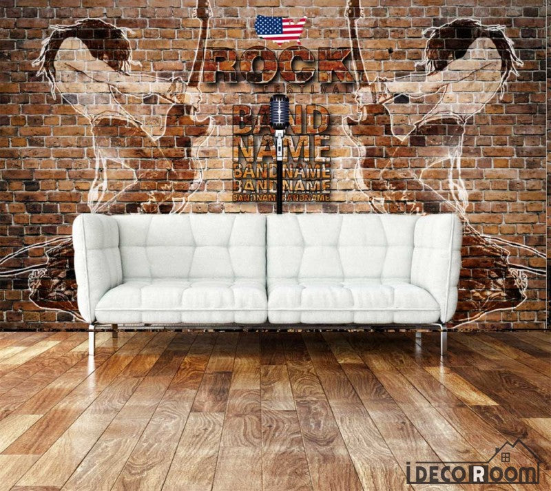 Red Brick Wall 3D Rock Band Playing Living Room Art Wall Murals Wallpaper Decals Prints Decor IDCWP-JB-000936