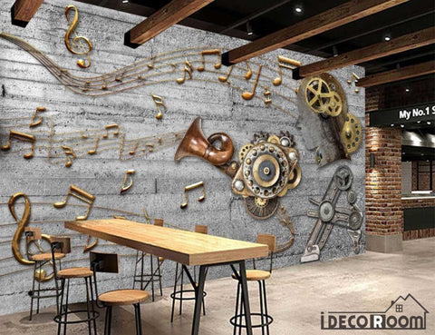 Image of 3D Golden Musical Notes Restaurant Art Wall Murals Wallpaper Decals Prints Decor IDCWP-JB-000942