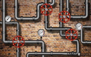 Red Brick Wall 3D Black Pipes Living Room Art Wall Murals Wallpaper Decals Prints Decor IDCWP-JB-000944