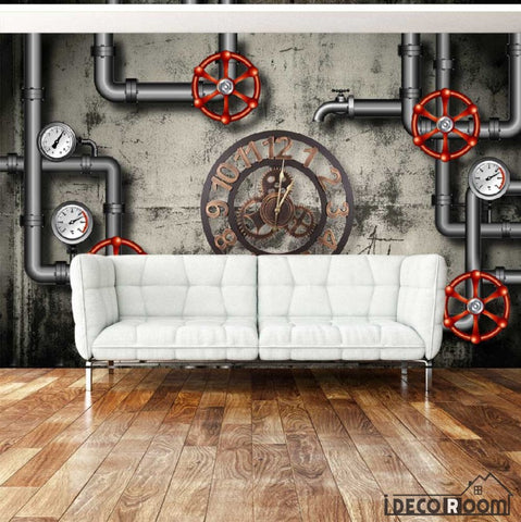 Image of Cement Wall Black Pipes Living Room Art Wall Murals Wallpaper Decals Prints Decor IDCWP-JB-000945