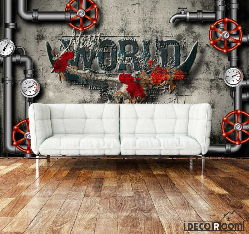 Cement Wall Black Pipes Living Room Art Wall Murals Wallpaper Decals Prints Decor IDCWP-JB-000946