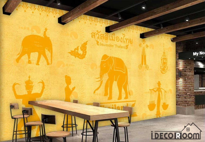 Yellow Wall India Drawing Restaurant Coffee Shop Art Wall Murals Wallpaper Decals Prints Decor IDCWP-JB-000954