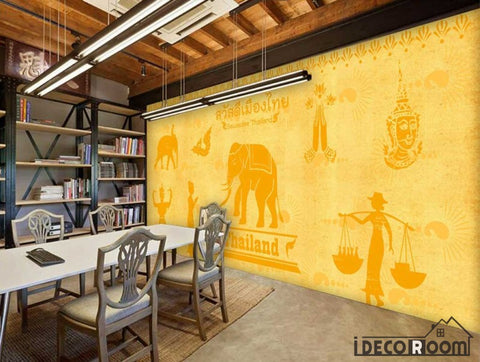 Image of Yellow Wall India Drawing Restaurant Coffee Shop Art Wall Murals Wallpaper Decals Prints Decor IDCWP-JB-000954