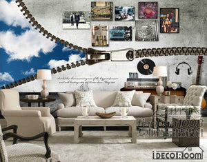 Graphic Design Zipper Half Blue Sky 3D Picture Frames Living Room Restaurant Art Wall Murals Wallpaper Decals Prints Decor IDCWP-JB-000958