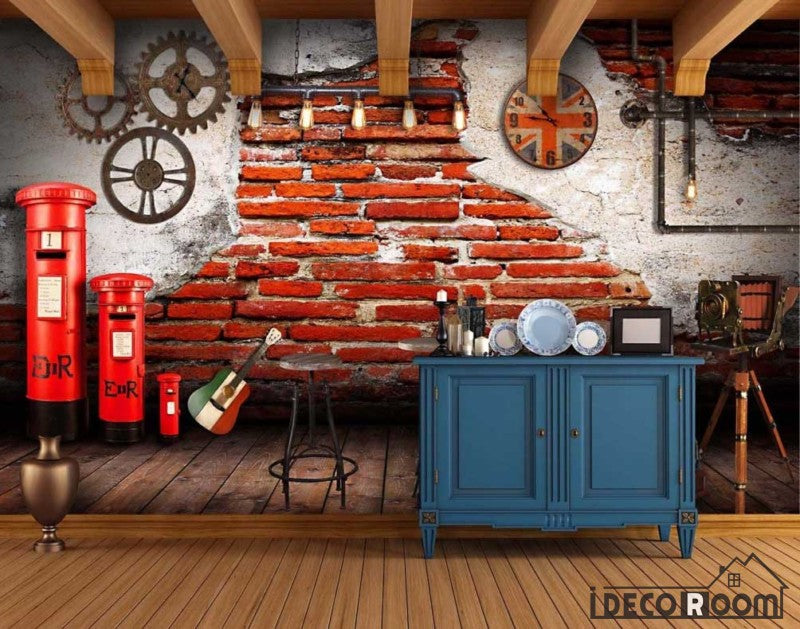 London Gear Brick Wall Mural for Restaurants Size:230X399cm/90.55X157.09in HxW / Removable adhesive vinyl