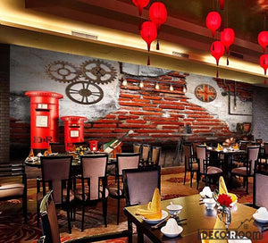 Old Brick Wall Gear London Red Post Restaurant Art Wall Murals Wallpaper Decals Prints Decor IDCWP-JB-000959