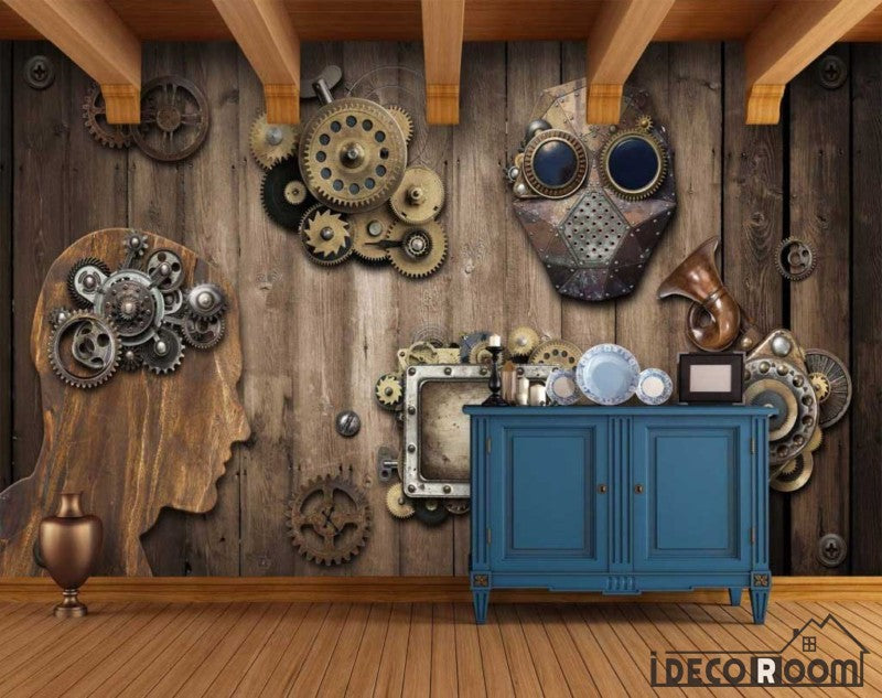 Wooden Wall 3D Gear Restaurant Art Wall Murals Wallpaper Decals Prints Decor IDCWP-JB-000960