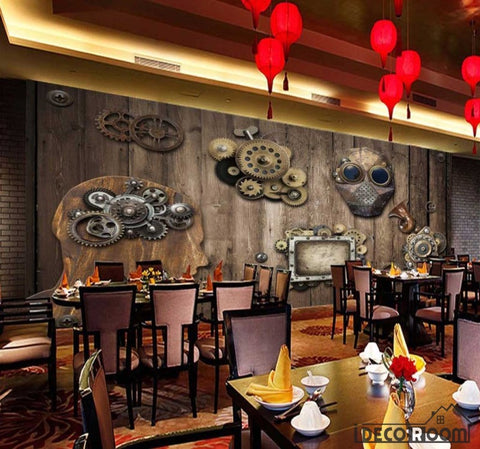 Image of Wooden Wall 3D Gear Restaurant Art Wall Murals Wallpaper Decals Prints Decor IDCWP-JB-000960