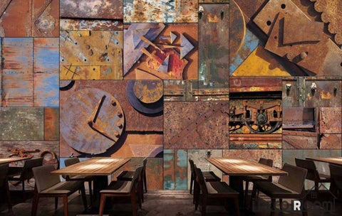 Image of Rotten Metal Blocks On Wall Restaurant Art Wall Murals Wallpaper Decals Prints Decor IDCWP-JB-000962