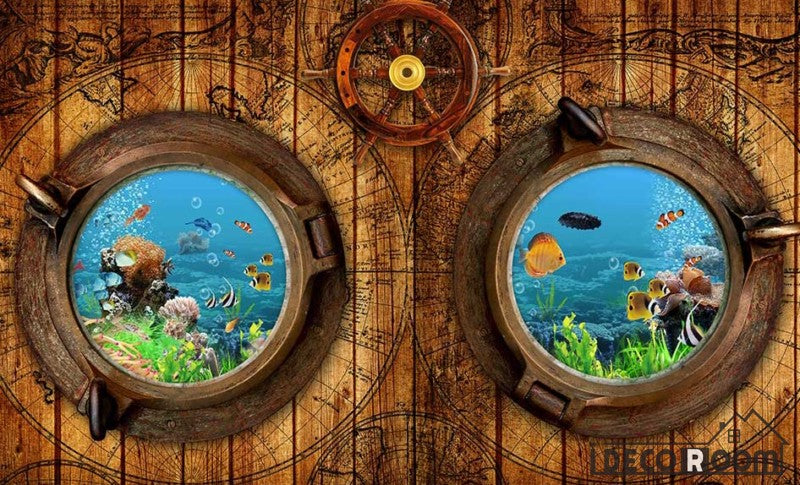 Wooden Wall 3D Aquarium Window Restaurant Art Wall Murals Wallpaper Decals Prints Decor IDCWP-JB-000966