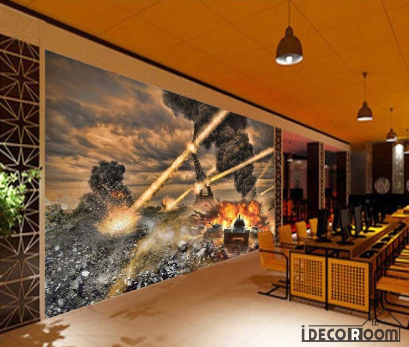 Paris Attack War Destroyed Eiffel Tower Restaurant Art Wall Murals Wallpaper Decals Prints Decor IDCWP-JB-000967