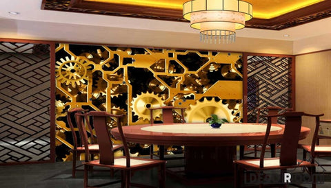 Image of Golden Gear On Wall Living Room Art Wall Murals Wallpaper Decals Prints Decor IDCWP-JB-000971