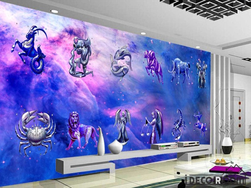 Colorful Purple Astrology Symbols Living Room Art Wall Murals Wallpaper Decals Prints Decor IDCWP-JB-000972